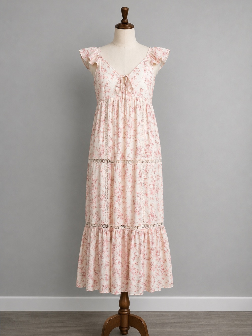 And Now This NWT Pink Floral Maxi Dress Women L Cottagecore Romantic Boho